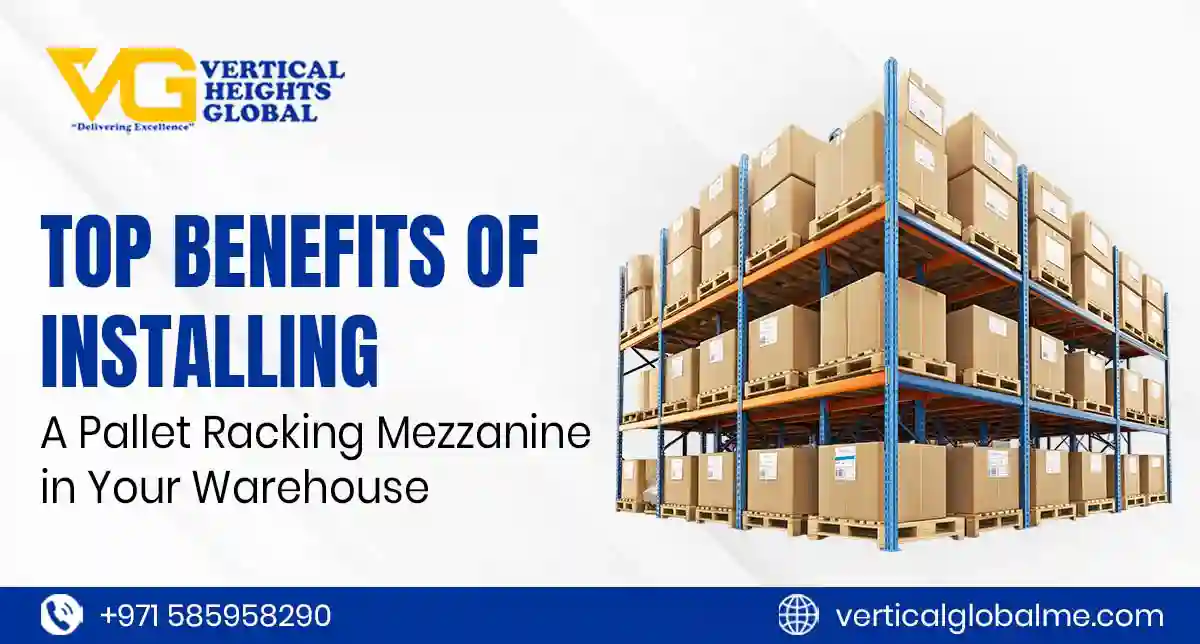 Pallet racking mezzanine system for warehouse storage optimization